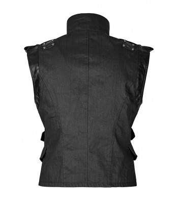 Mens Dieselpunk Military Waistcoat Army Vest Gothic Steampunk Black Leather 